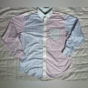 Brooks Brothers Rainbow Striped Colorblock Button Down Shirt Preppy Academia- L